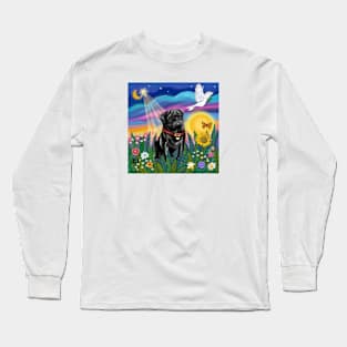 "Sunrise Garden" with a Black Pug Long Sleeve T-Shirt